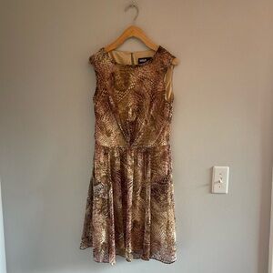 Animal Print Brown M60 MISS SIXTY Sleeveless Fit And Flare Midi dress Sz 8